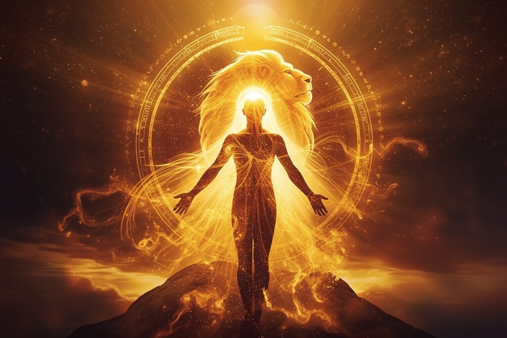 A bold, majestic digital artwork representing the Leo zodiac sign
