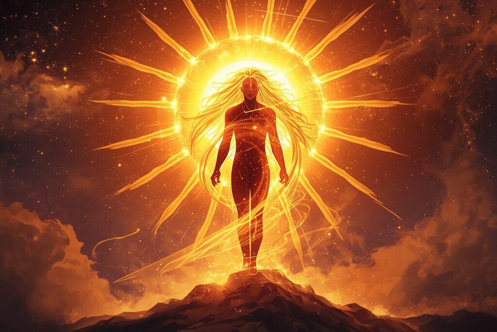 Leo Sign: 7 Secrets to Master Your Inner Lion's Roar 3 A dramatic, digital illustration inspired by Leo’s fiery spirit. Show a confident figure standing in a warm cosmic glow, their silhouette wrapped in flowing golden light that resembles a lion’s mane made of energy.